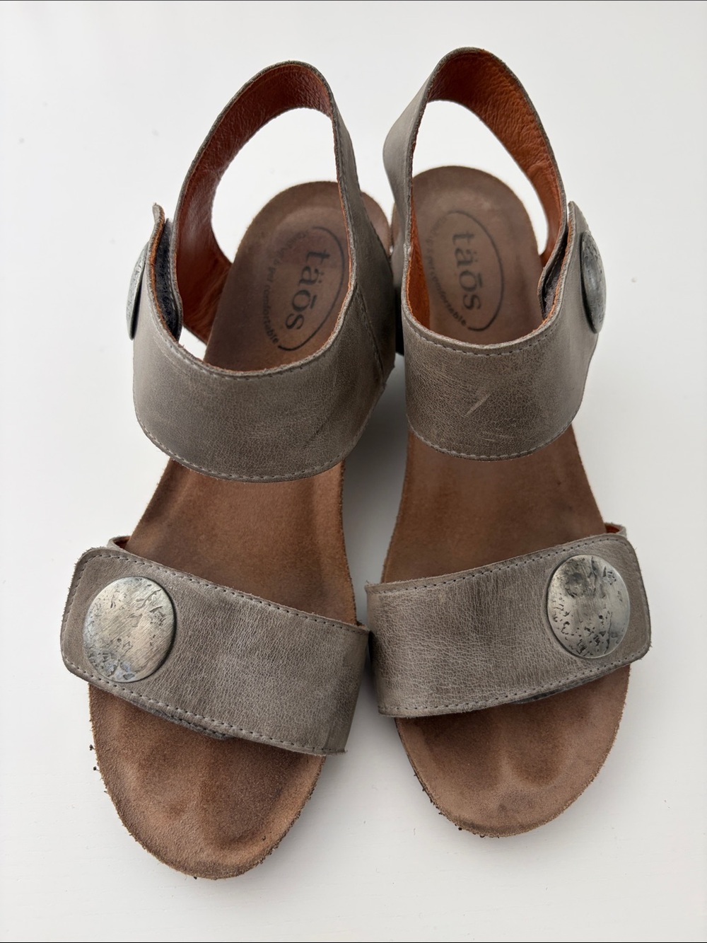 Taos Gray Leather Slingback Sandals with Silver Accents